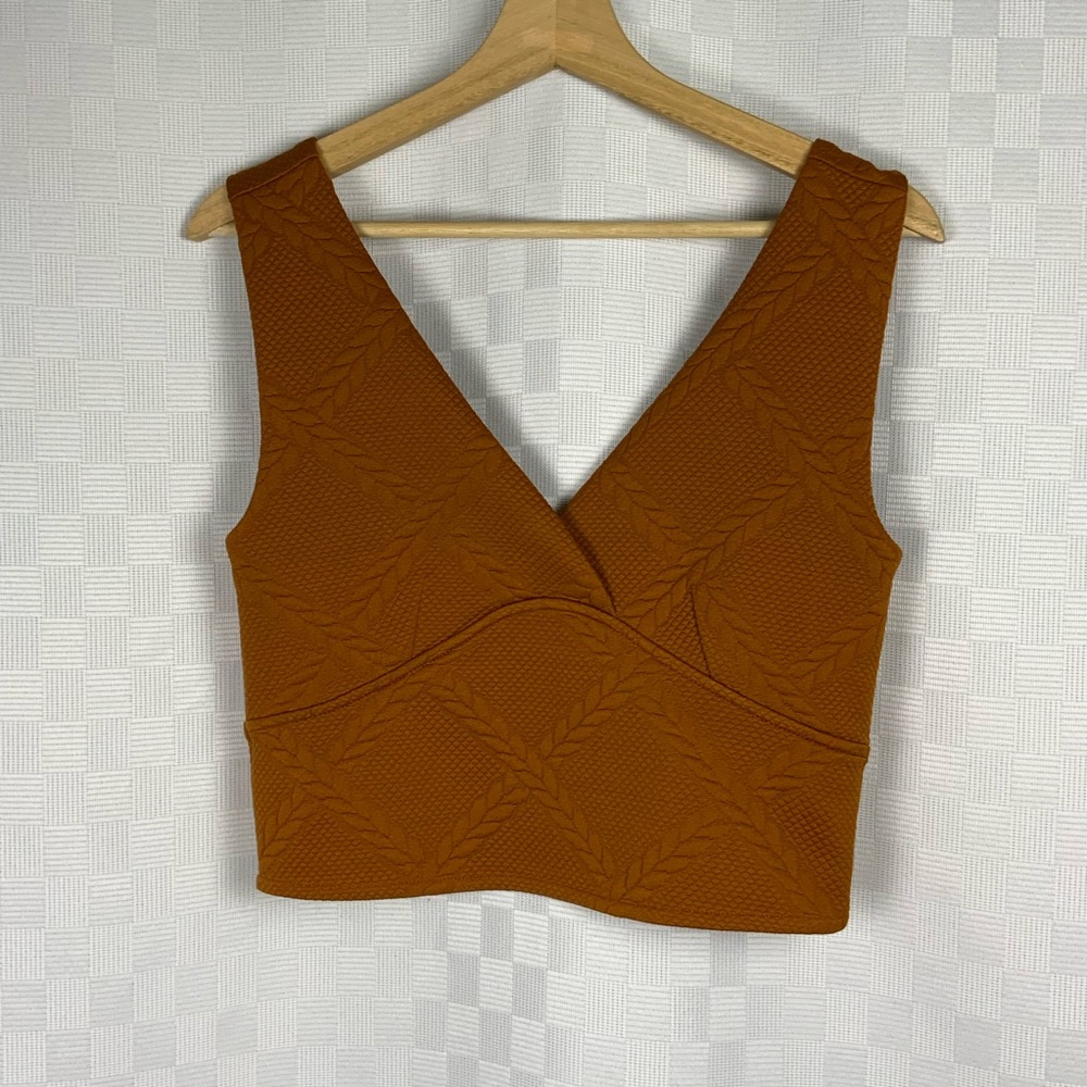 Anthropologie Rust Textured Tank Top Size Medium Crop Quilted Design Sleeveless